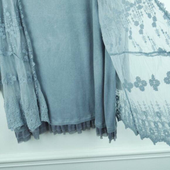Ali Miles XL Top Lace Vest Shabby Chic Artsy Boho Romantic Lagenlook Gray - Picture 6 of 9